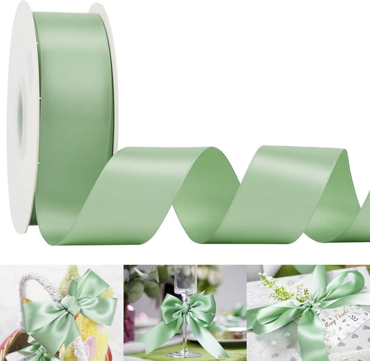 HUIHUANG 1-1/2 inch Double Face Satin Ribbon, Polyester Satin Sage Green Ribbon 50 Yards/Roll for Gift Wrapping Bows Making Floral Bouquet Wedding Invitation Decor Party Favor and Craft Supplies