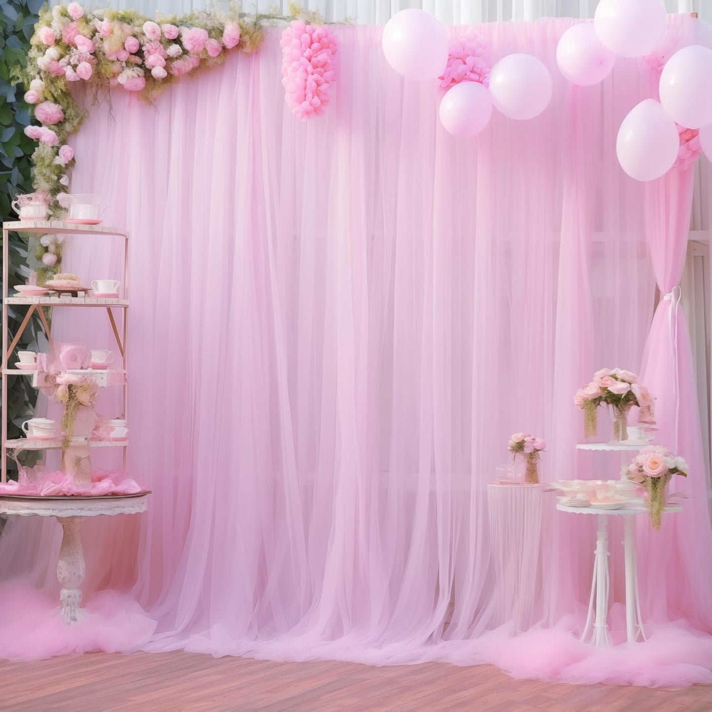 20x10 Pink Tulle Backdrop Curtains for Parties, Sheer Backdrop Curtain Wedding Photo Background Drapes for Baby Shower Photography Birthday Party