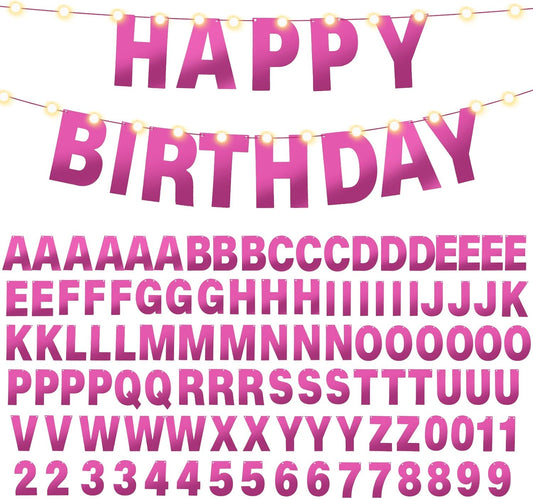 TaoBary 112 Pcs DIY Letter Kit Glitter Customizable Banner Letters Include 107 Letters and Numbers 3 Rope and 2 Needles for Birthday Halloween Christmas Wedding Valentine Party Decor(Bright Pink)