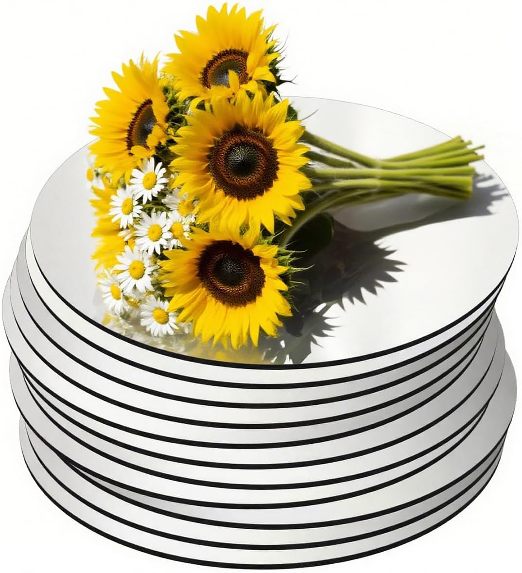11Pack Round Mirror Centerpieces for Tables, Acrylic Circle Mirror Tiles Non Glass Mirror, for Bedroom Bathroom Living Room Wall Decor Tray Candle Wedding Table Centerpiece Decor, 2mm Thick (10inch)