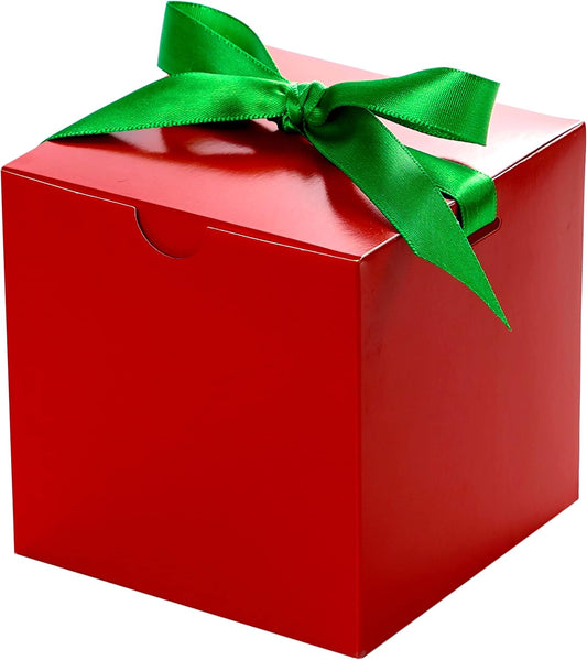 UnicoPak 50 Pack 4x4x4 Christmas Red Gift Boxes - Holiday Boxes With Lids for Presents, Ornaments, Candles, Mugs, Crafting - for Christmas Birthday, Party