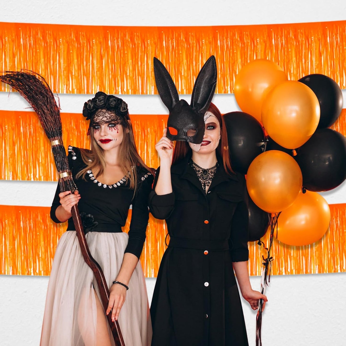 4 Pack 10 Feet Macaron Orange Foil Fringe Garland Metallic Tinsel Streamers Banner Wall Hanging Curtain Backdrop for Parade Floats, Wedding, Graduate, Mother's Day, Birthday Party Decoration