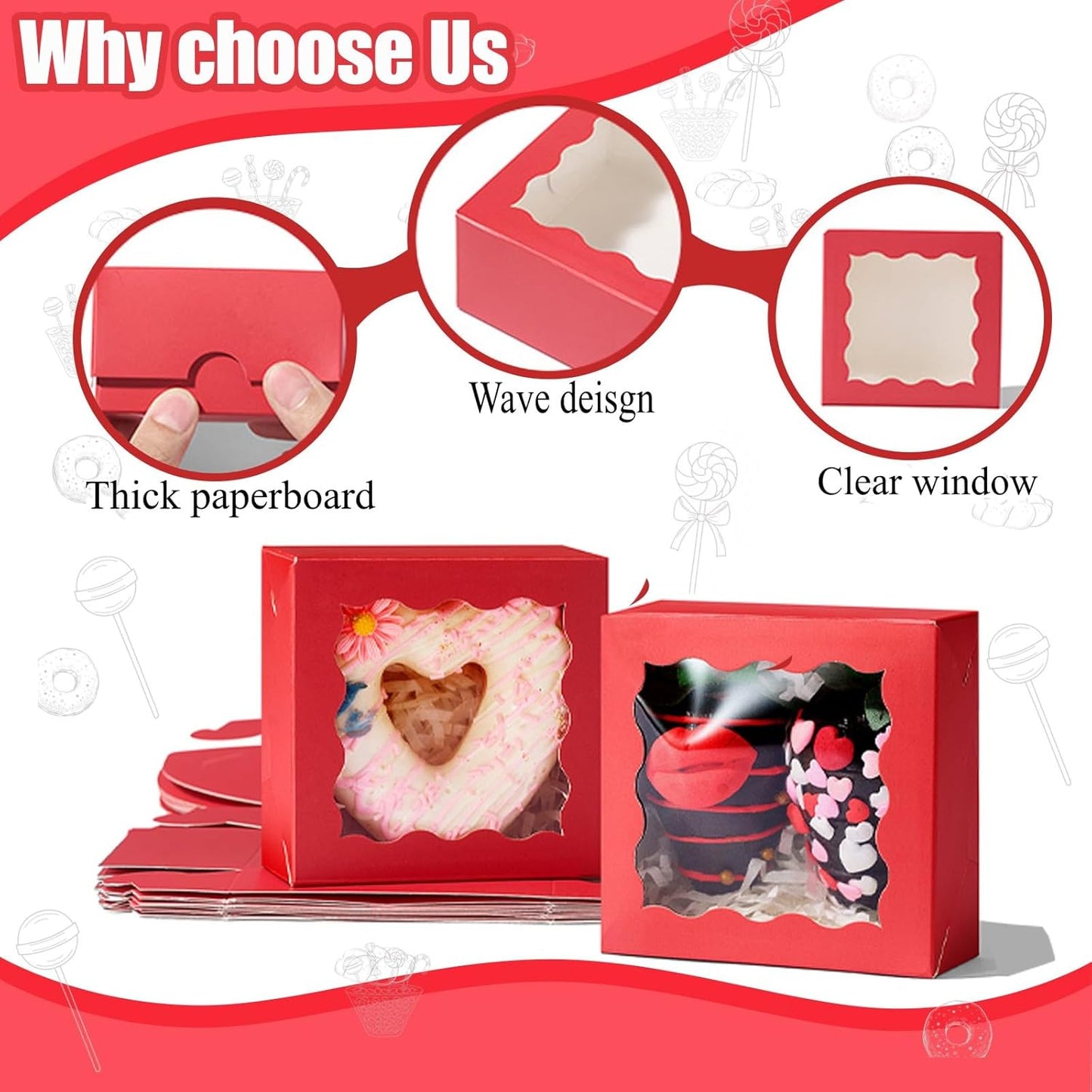 RomanticBaking 3 ¼" x 3 ¼" x 1 ½" 50PCS Chocolate Truffle Boxes for 4，Cookies Boxes Soap Boxes Donut Boxes Macaron Boxes Mini Bakery Boxes with Window Brownie Box