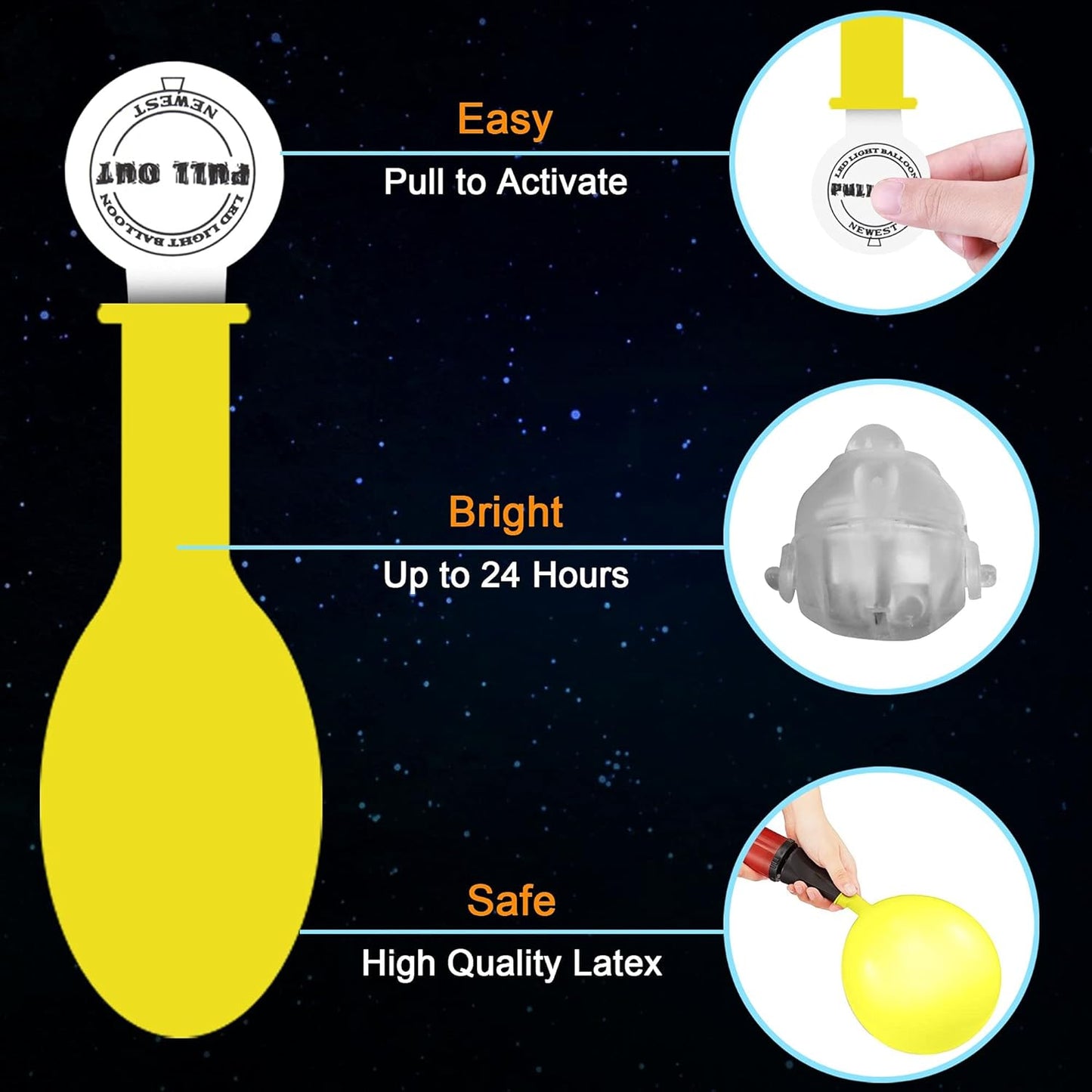 LED Balloons Flashing, 32 Pack, 8 Colors Light Up Balloons, Lasts 12-24 Hours for Glow in the Dark Party Supplies, Birthday, Halloween, Easter Party and Wedding Decorations