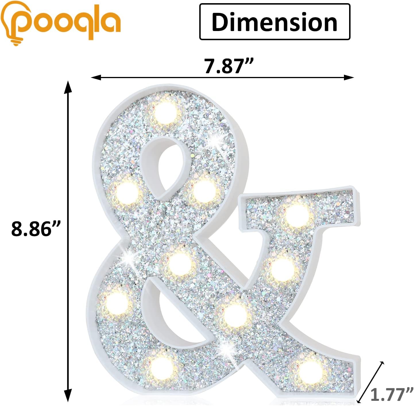 Pooqla Light Up Letters, LED Marquee Letters for Silver Birthday Decorations, Battery Powered Night Light Teenager Girl Room Decor, Gift for Girls Boys Wedding Bedroom Christmas Party Decor, Letter &