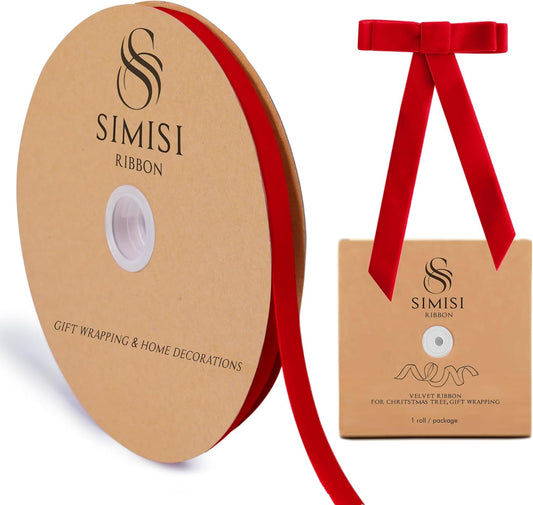 Red Velvet Ribbon 3/8'' 25 Yards for Christmas Tree, Gift Wrapping, Flower Bouquet, Wreath Decorations, Bow Making