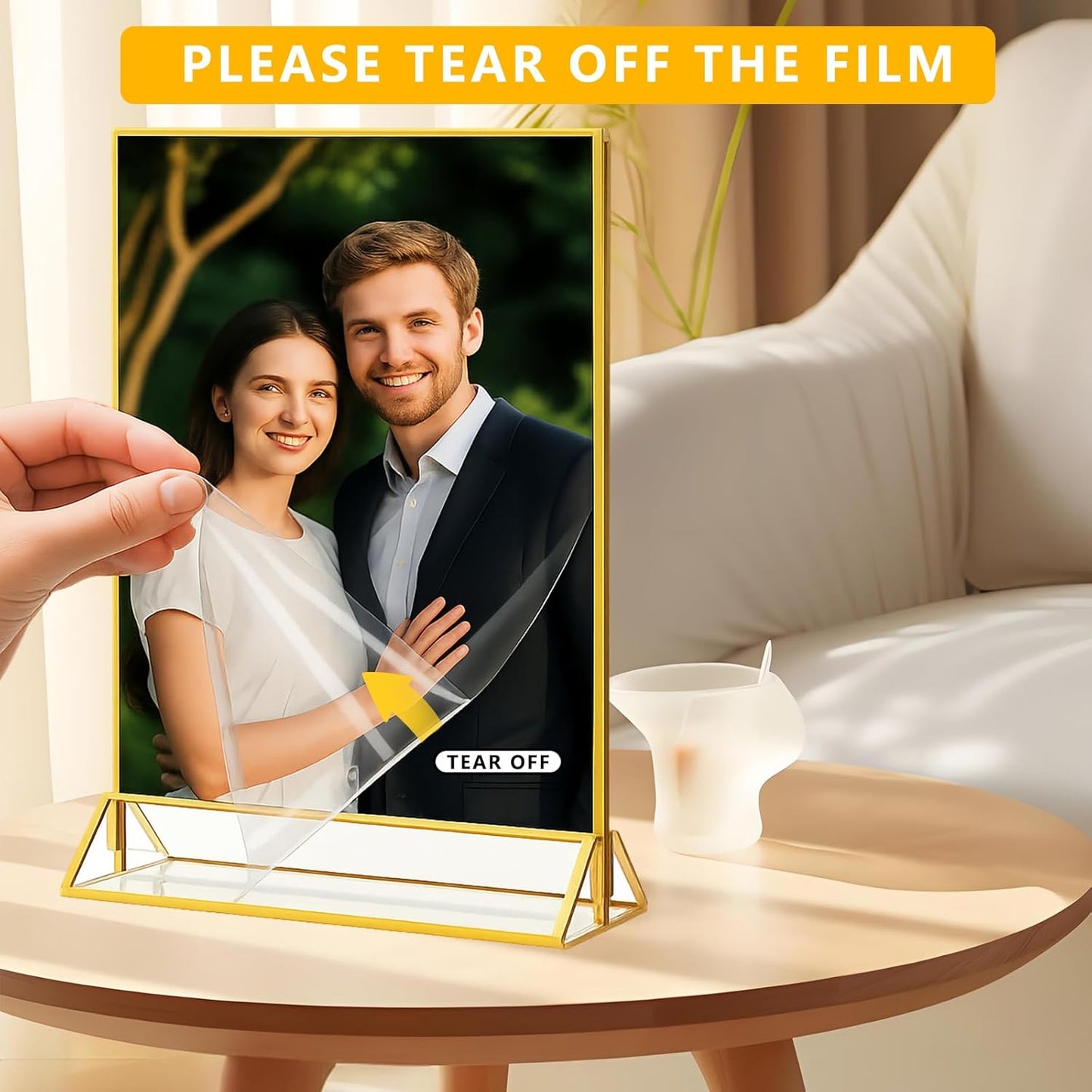 Acrylic Sign Holder, 5 x 7 Inch Gold Frames, 8 Pack Double-Sided Gold Display Stand Picture Frames, Table Signs Holders for Table Menus, Offices, Weddings, Flyers and Photo Frame (8 PCS)