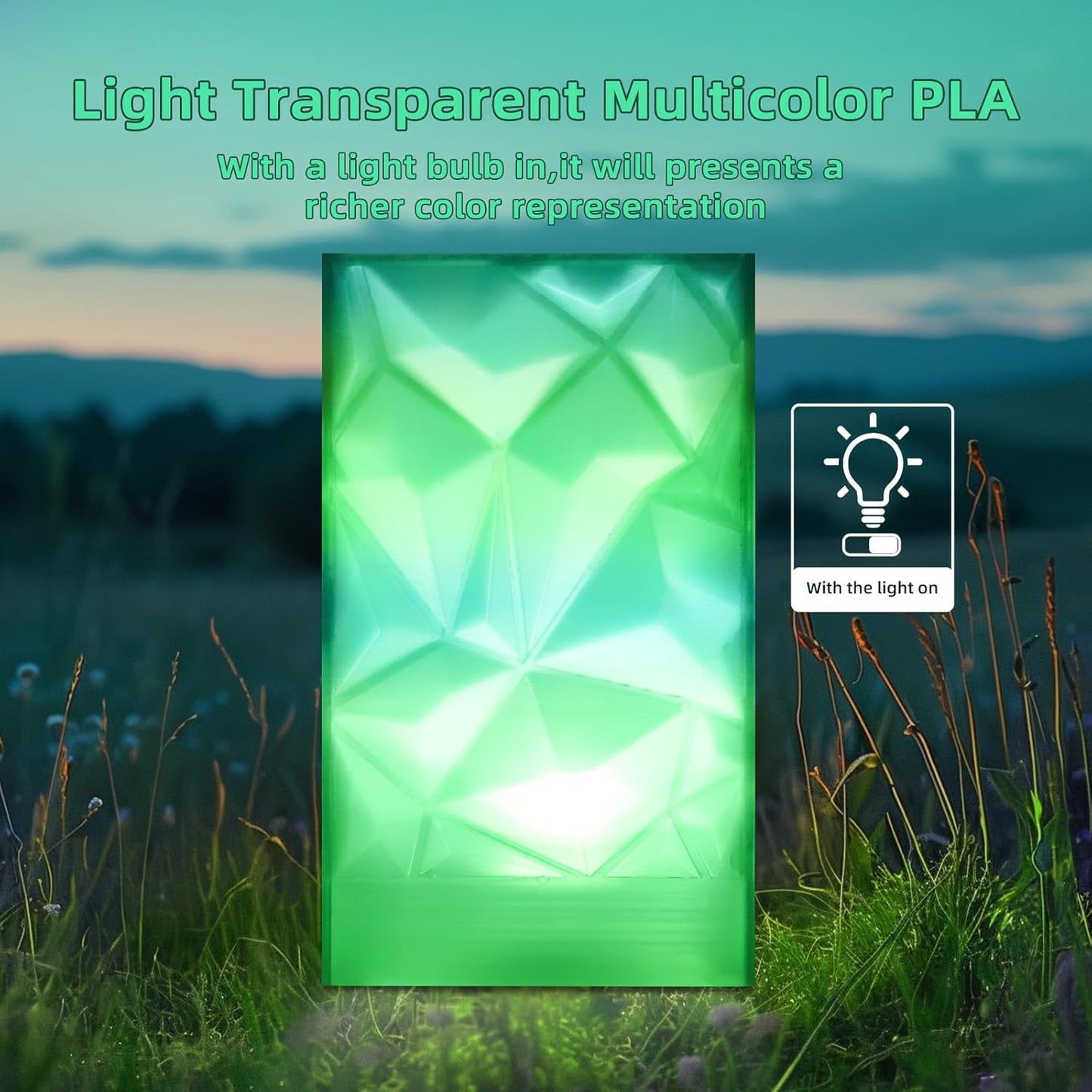 Transparent Multi Rainbow Color Gradient Change PLA 1.75mm 1KG 3D Printing Filament Crystal Rainbow PLA Clear PLA Filament with Cardboard Spool -Prairie