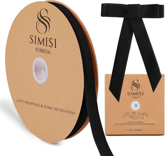 Black Velvet Ribbon 5/8'' 25 Yards for Christmas Tree, Gift Wrapping, Flower Bouquet, Wreath Decorations, Bow Making