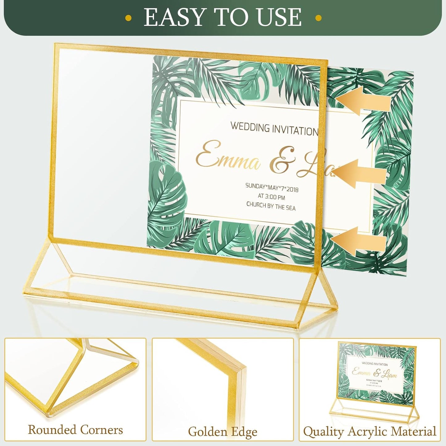 24 Pack Gold Picture Frames 4 x 6 Inch Clear Acrylic Sign Holders Double Sided Display Frames Bulk with Stand 2 mm Gold Border for Table Numbers Wedding Party (Horizontal, Vertical)