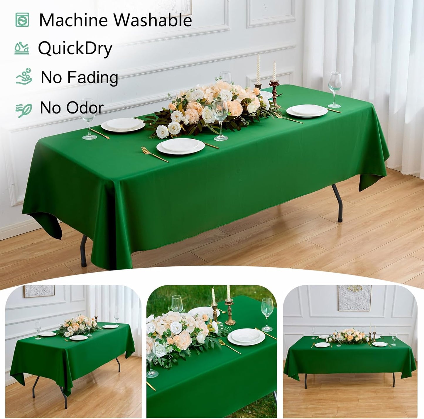 Hunter Green 6 Pack Polyester Table Cloth 60 x 126 Inch, Rectangle Tablecloths for 6 Foot Tables Washable Table Cloth for Party Wedding