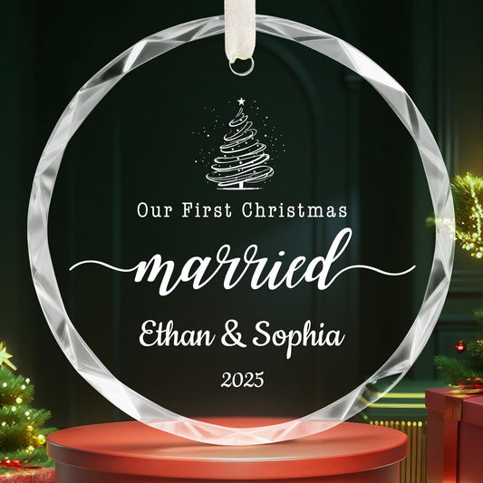 First Christmas Married Ornament 2025, Bridal Shower Gifts, Custom Christmas Ornament 2025 Just Married Decorations, Personalized Wedding Gifts for Couple Newlyweds