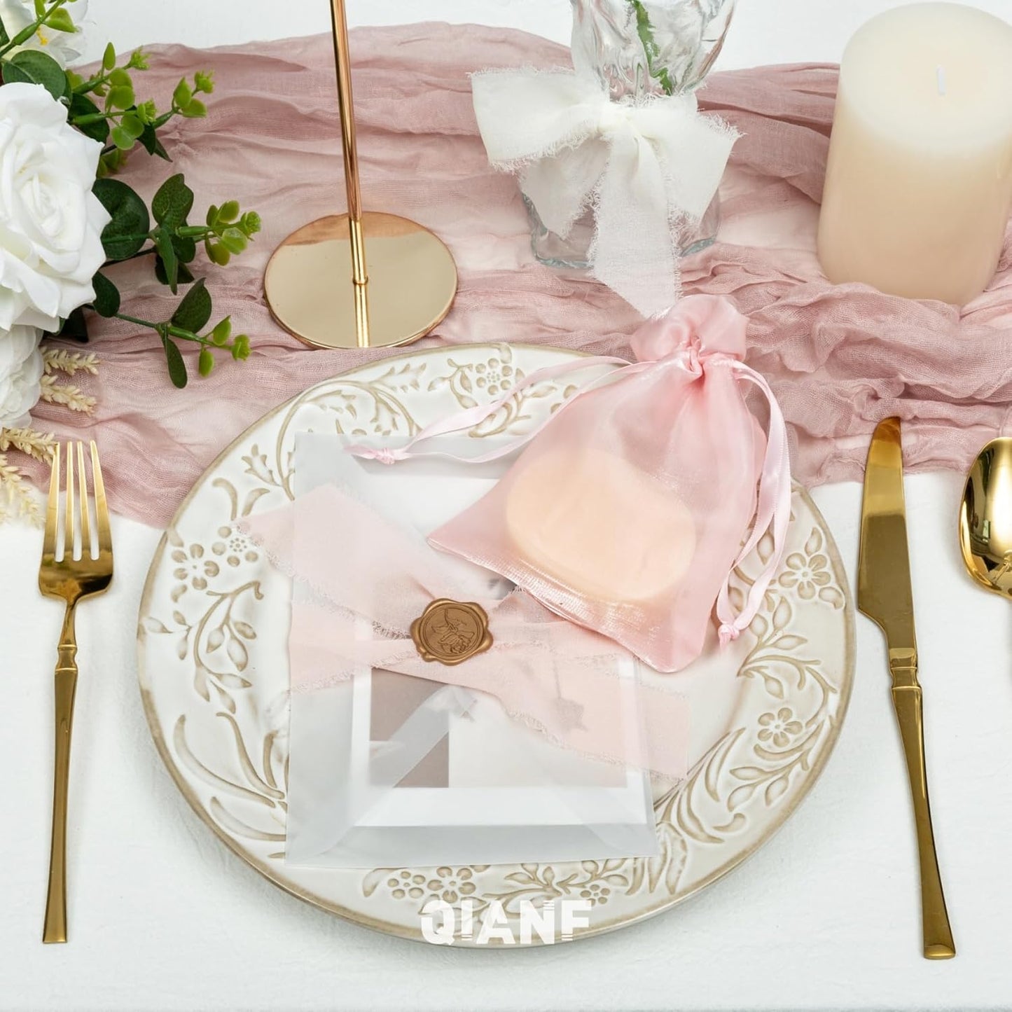 QIANF 20 Pcs Pink Small Organza Bags 3X4 inch for Wedding Favors with Drawstring, Mini Mesh Gift Bags Jewelry Pouch for Candy Bridal Shower Party Favor Baby Shower Christmas