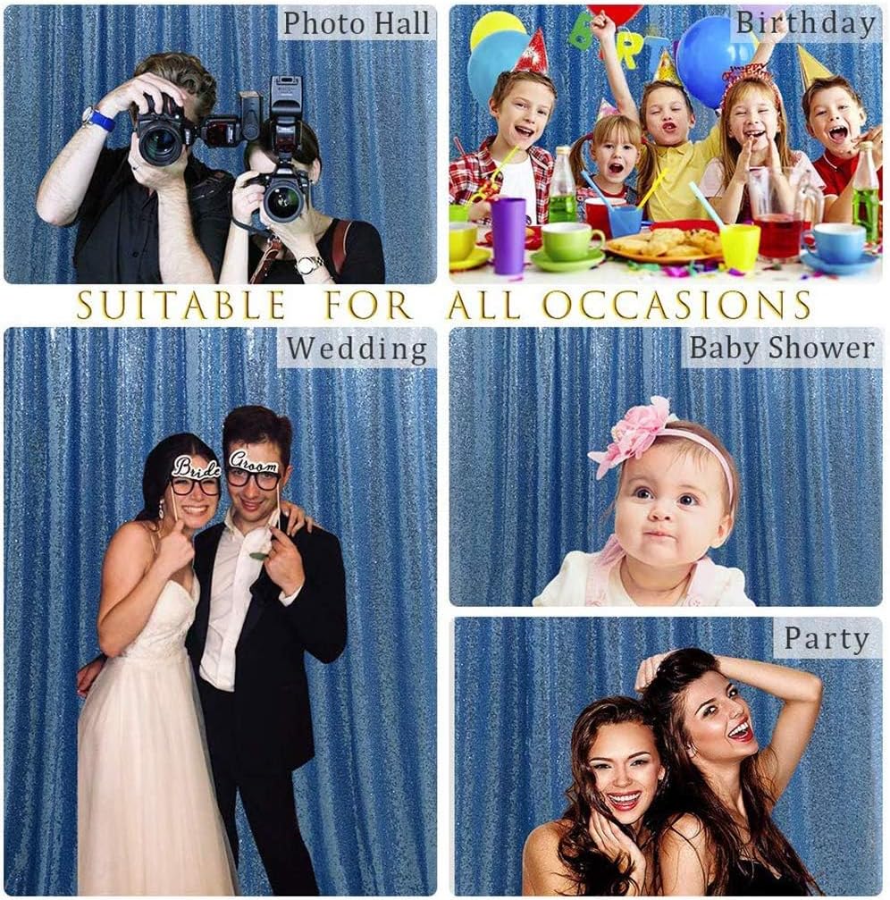 Baby Blue Sequin Backdrop Curtain 7ft x 7ft Glitter Photo Background for Wedding Baby Shower Party Stage Decorations