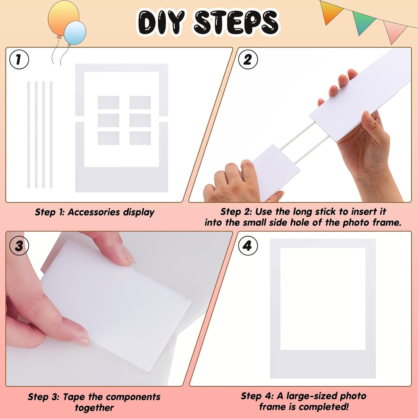 32 x 24 Inch Large Blank DIY Photo Booth Props Picture Frame Party Frame DIY Photo Booth Props Selfie for Birthday, Graduation, Christmas Holiday Party (White,Vertical)