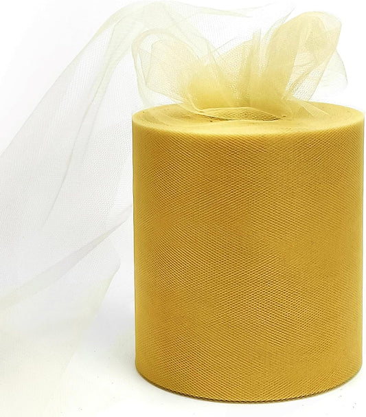 6" x 200 Yards Aztec Gold Tulle Fabric Rolls, Yellow Ochre Spool Tulle Ribbon for DIY Tutu Skirt Wedding Decoration Baby Shower Birthday Party Backdrop Christmas Gift Wrapping Bow Craft Supplies