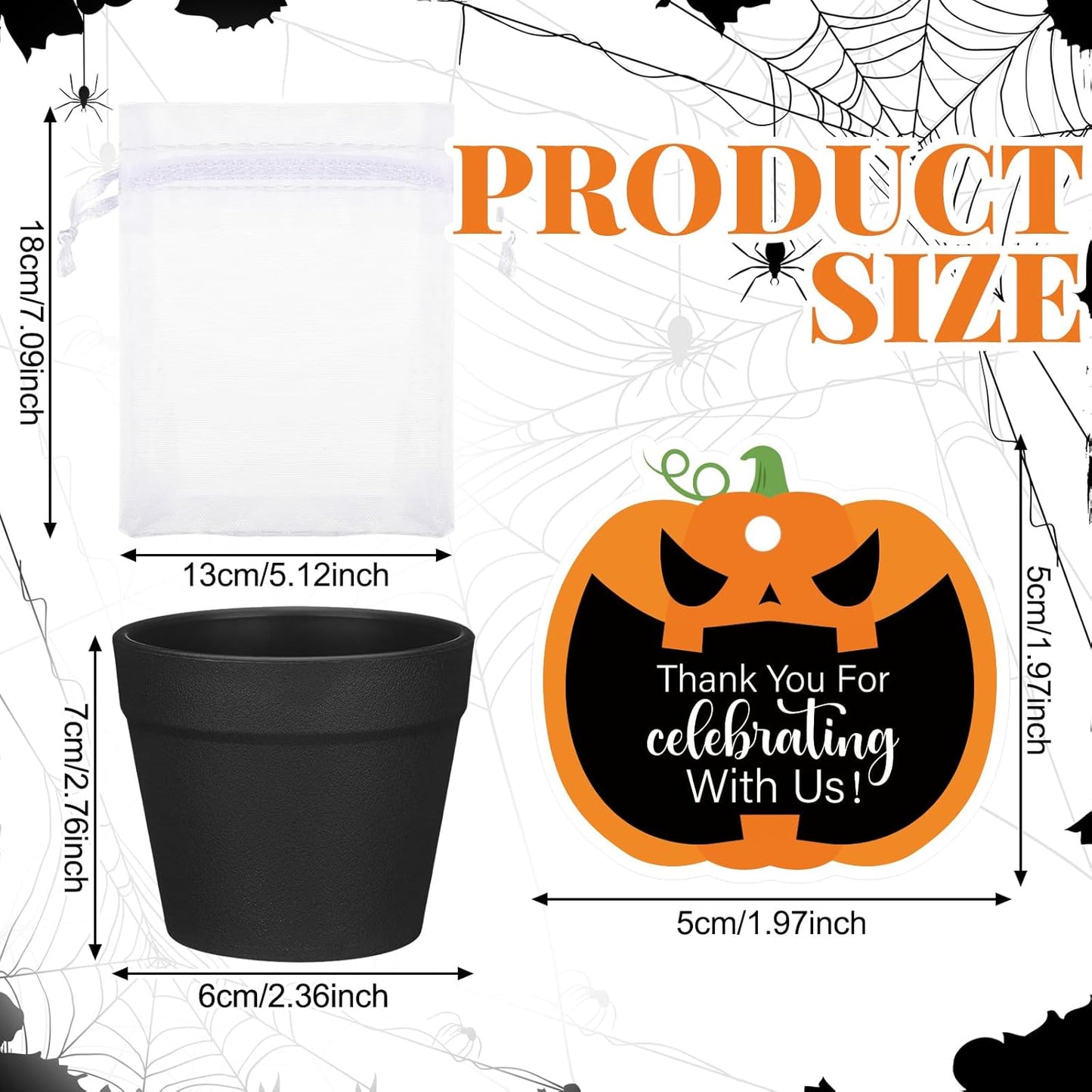 Ctosree 24 Sets Halloween Pumpkin Party Favors for Guests Pumpkin Seed Packet Favors Include Seed Bag Flowerpot Thank You Cards Hemp Ropes and Organza Gifts Bags for Happy Halloween Party Supplies
