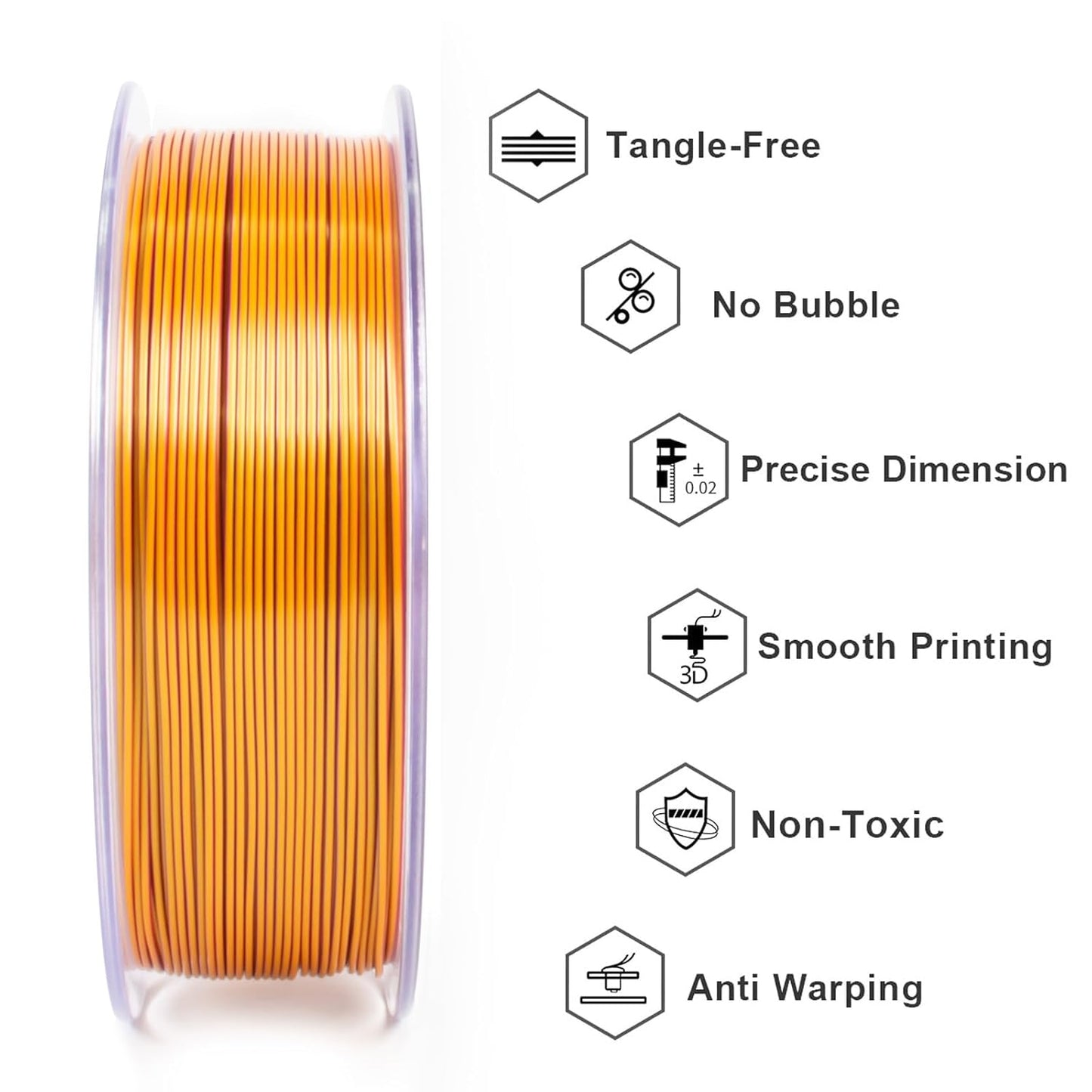 Geeetech Silk PLA Tri Color Filament 1.75mm 3D Printer Filament, Coextrusion Red Gold Purple Tri-Colors Metal-Like Shiny Silk PLA Filament, 1kg (2.2lbs) 1 Spool, Dimensional Accuracy +/- 0.02 mm