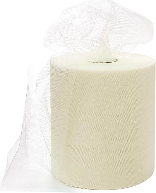 6" x 200 Yards Lvory Tulle Fabric Rolls, Lvory Spool Tulle Ribbon for DIY Tutu Skirt Wedding Decoration Baby Shower Birthday Party Backdrop Gift Wrapping Bow Craft Supplies