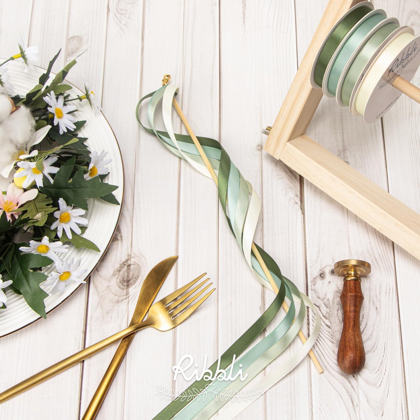 Ribbli Sage Green Satin Ribbon 3/8 Inch x 4 Rolls Total 40 Yards- Ivory/Sage/Dusty Sage/Moss Green Ribbon for Wrapping and Craft