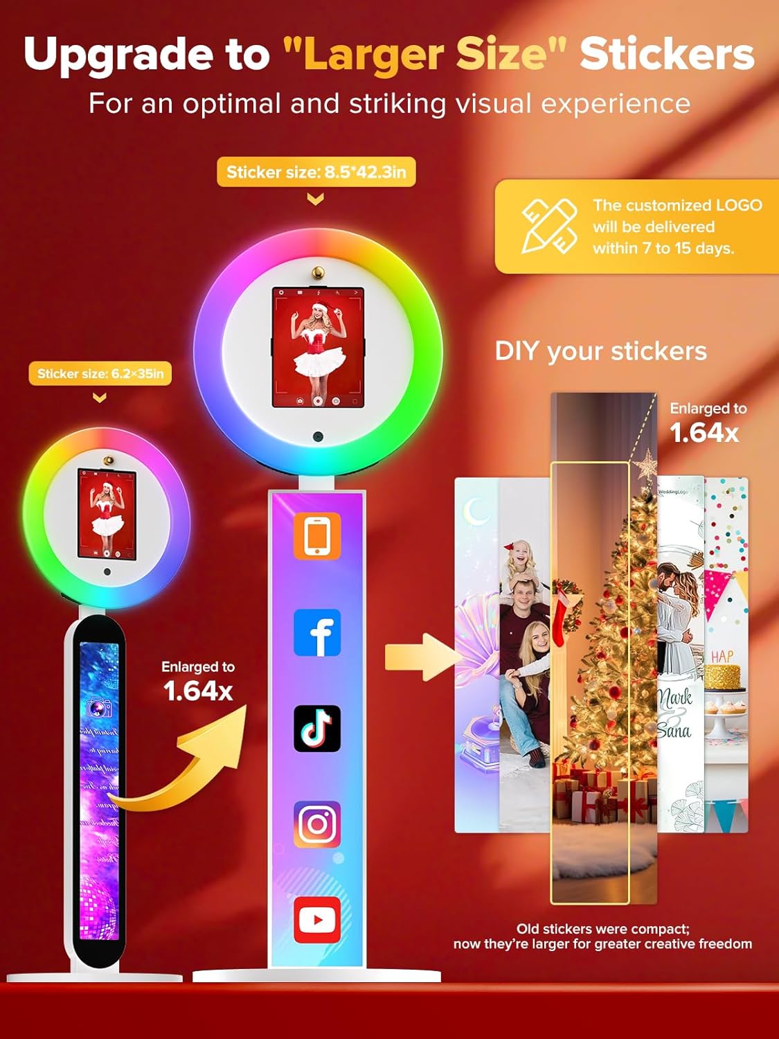 Portable Photo Booth,Selfie Photo Booth with RGB Ring Light Free Customizable Logo Photo Booth Machine for Christmas Wedding Party Booth APP Control Flight Case White