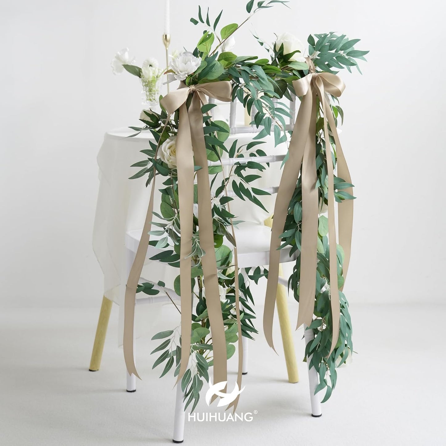 HUIHUANG Tapue Satin Ribbon 1-1/2 inch x 50 Yards Stone Color Double-Faced Satin Ribbon for Bows, Flower Bouquet, Gift Wrapping, DIY Crafts, Holiday Decor, Christmas Wedding Party Decor