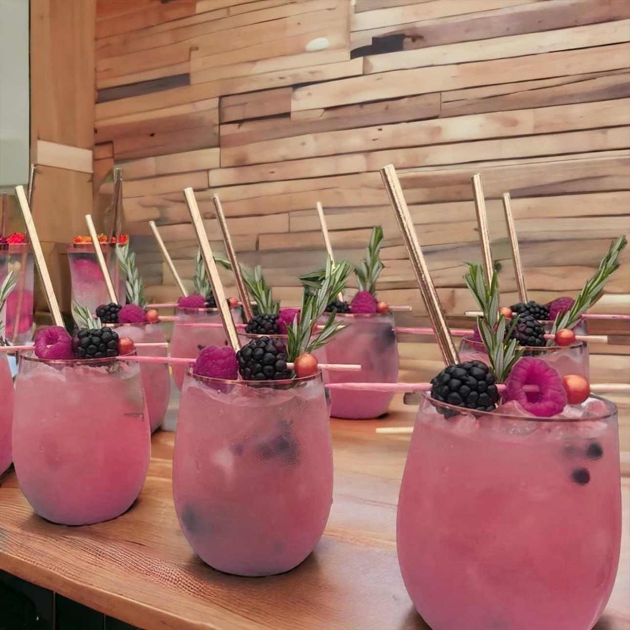 48 Pack 10 oz Small Plastic Stemless Wine Glasses with Rose Gold Rim – Disposable, Shatterproof, Crystal Clear Cups for Weddings, Parties, Events, and Toasts – Elegant & Reusable Drinkware