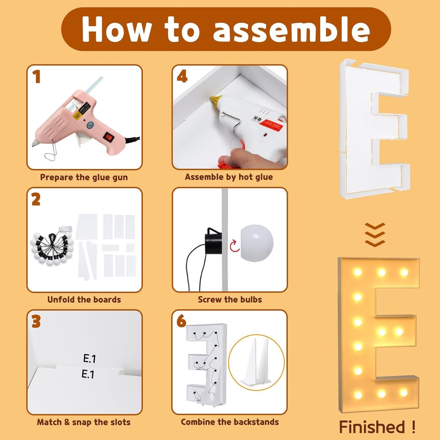 imprsv Marquee Light Up Letters, 4FT Mosaic Letters with Light for Baby Shower Graduation Party Decor, Large E for Engagement Wedding Party Decorations (Need to Assemble)