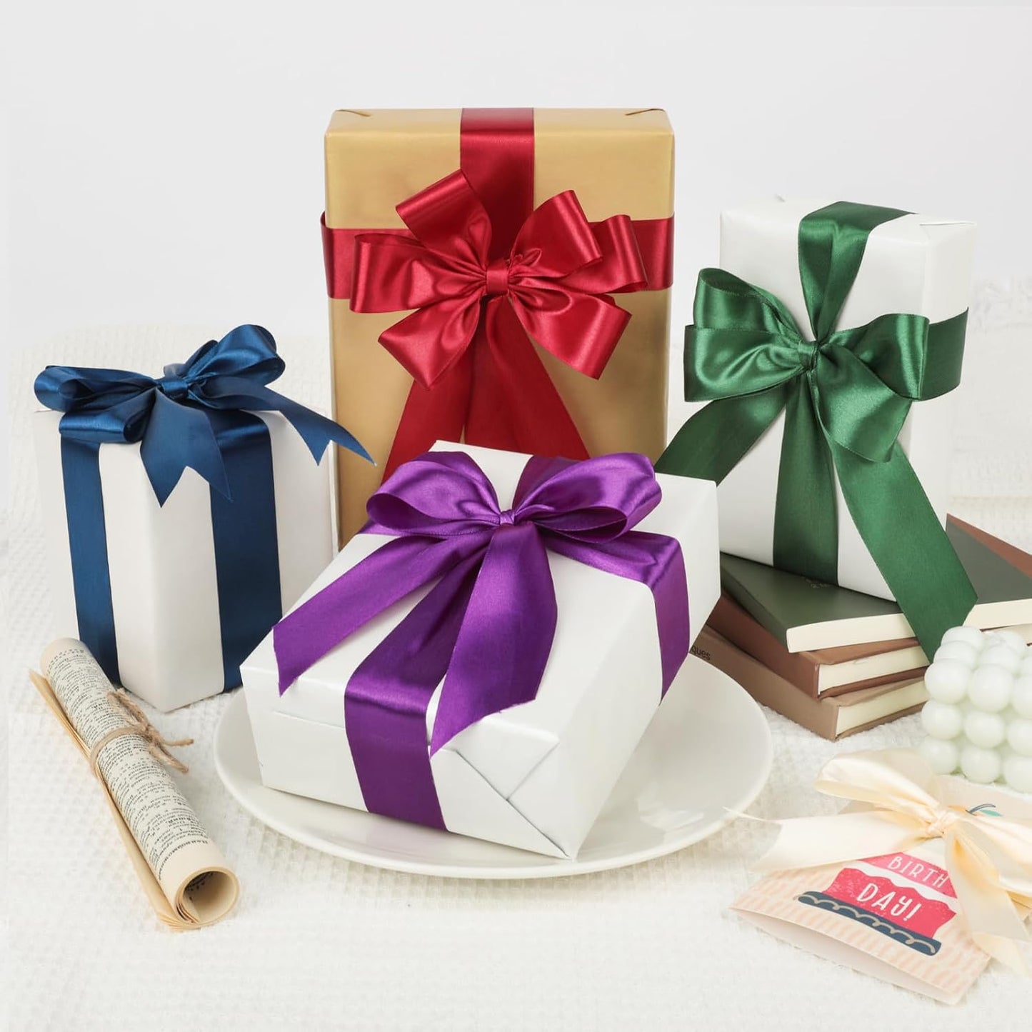 NESCCI 16 Colors 400 Yards Ribbon,1-1/2 Inch Satin Ribbon,Single Face Satin Ribbons, Perfect for Gift Wrapping, Wedding Decoration,Handmade Bows,Wrapping Bouquet, Halloween, Christmas