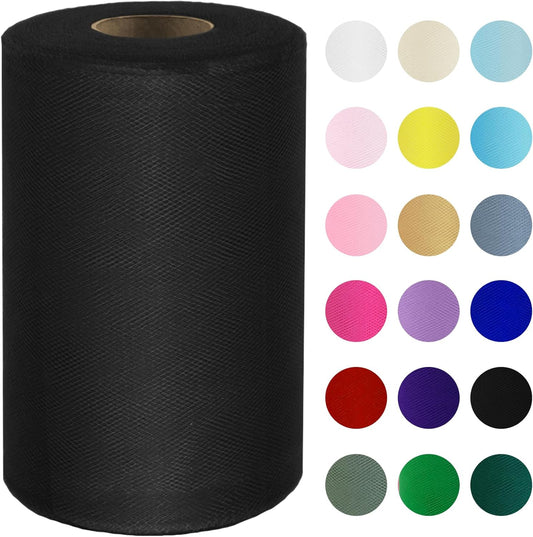 Black Tulle Fabric Roll 6" by 100 Yards (300 ft) Soft Tulle Spool for DIY Crafting Favor Supplies, Tutus, Wedding, Party Decorations, Gift Wrapping