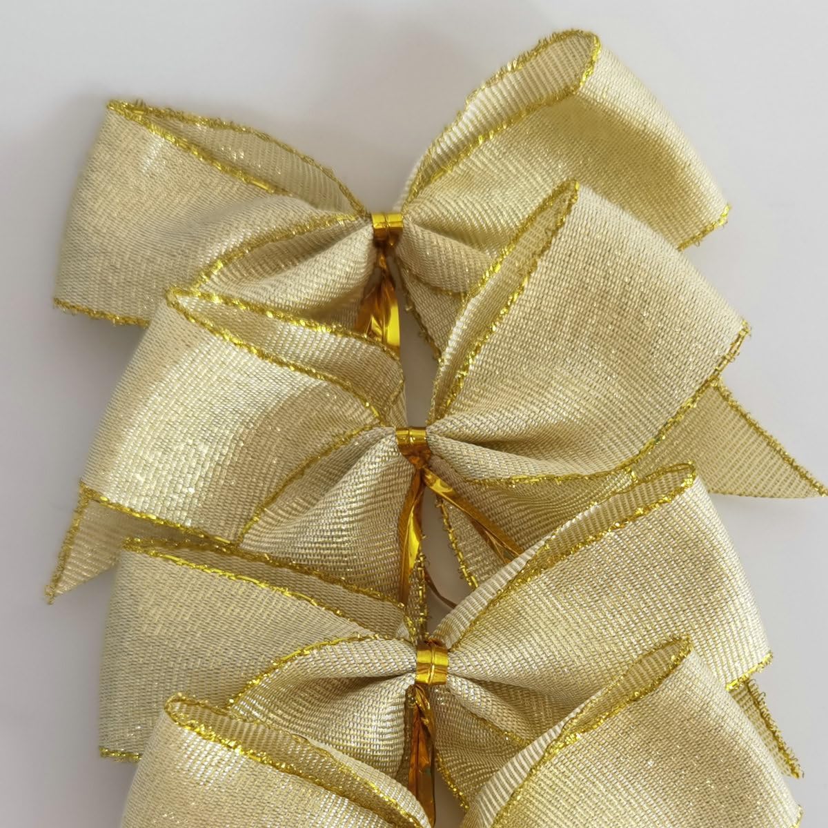 50pcs 3-1/2" White Gold Bows with Twist Ties for Gift Wrapping Packing Christmas Decoration (W.Gold)
