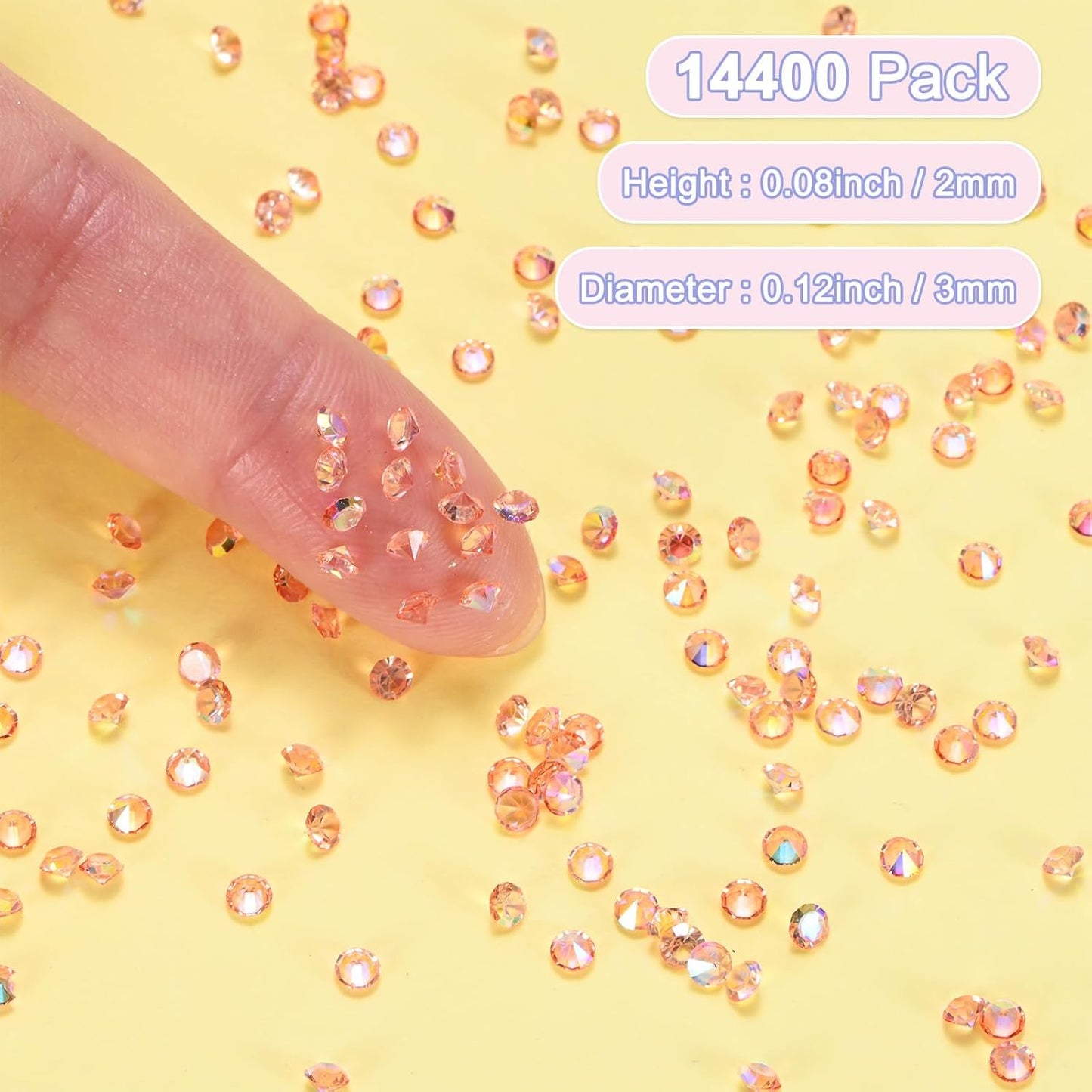 14400-Pack Acrylic Diamonds, 0.12 Inch/3mm Wedding Table Scatter Confetti Crystals for Vase Fillers/Art Craft, Acrylic Diamonds Gems [Orange Pink AB]