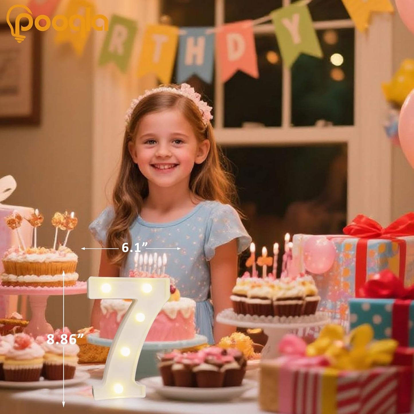 Pooqla Colorful Lighted Numbers with Remote, 35 Colors Light Up Numbers for Party, RGB LED Marquee Numbers Gift for Girls Boys 7th Birthday Decorations, Wedding, Bar, Night Light, Home Decor, Number 7