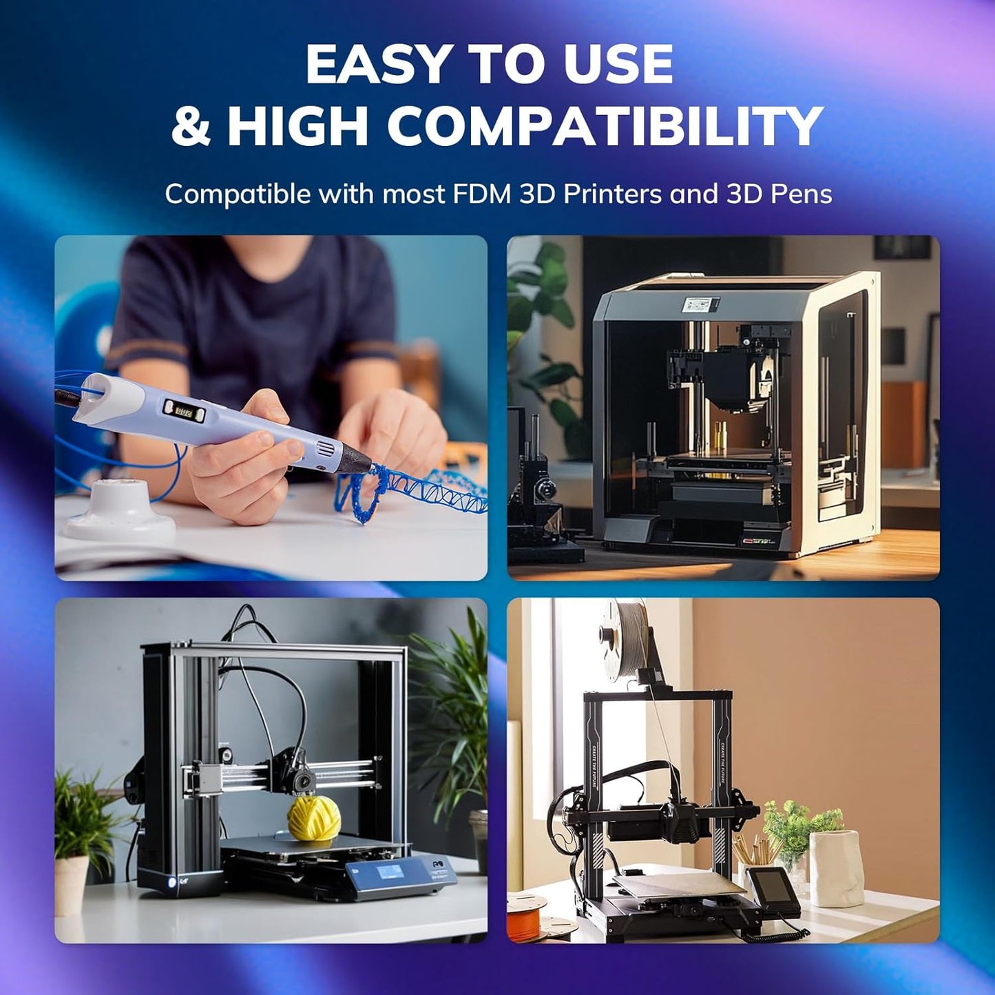 AMOLEN Silk PLA 3D Printer Filament, Dual Color Blue Green & Dark Violet PLA 1.75mm, Shiny Color Change Filament 3D Printing PLA Filament for Most FDM 3D Printer, 1kg Spool(2.2lbs)