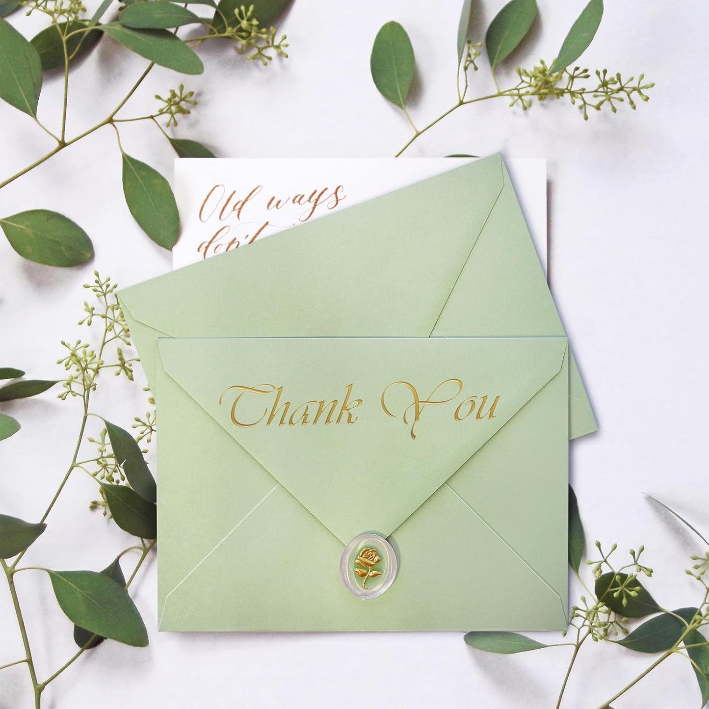 50 Pack 5x7 Envelopes Letter Size, Green A7 Envelopes Self Seal for Wedding Invitation, Envelope 5.4x7.6 for Greeting Cards, Photos, Baby Shower, Graduation, Thank You Cards, Announcements