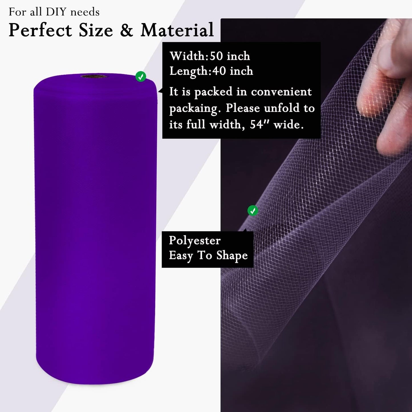 Purple Tulle Fabric Rolls 54 Inch by 40 Yards Tulle Bolt Spool for Wedding Decorations DIY Halloween Tutu Baby Shower Table Skirt Ceiling Decor Birthday Party Craft Supplies