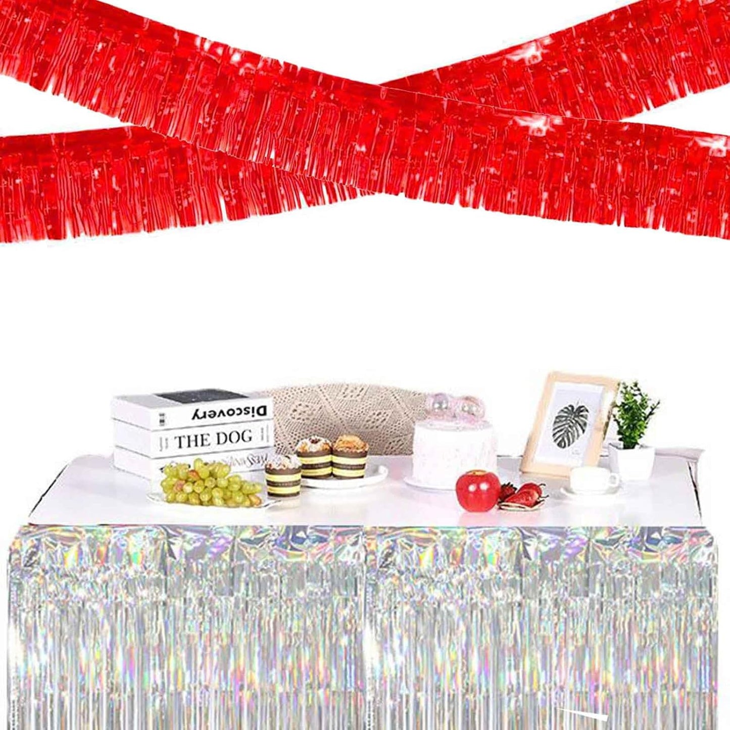 We Moment 6 Pack 10 Feet Red Foil Fringe Garland Streamers Metallic Tinsel Banner Wall Hanging Fringe Curtain Glitter Backdrop Banner for Parade Floats Birthday Bachelorette Red Party Decorations