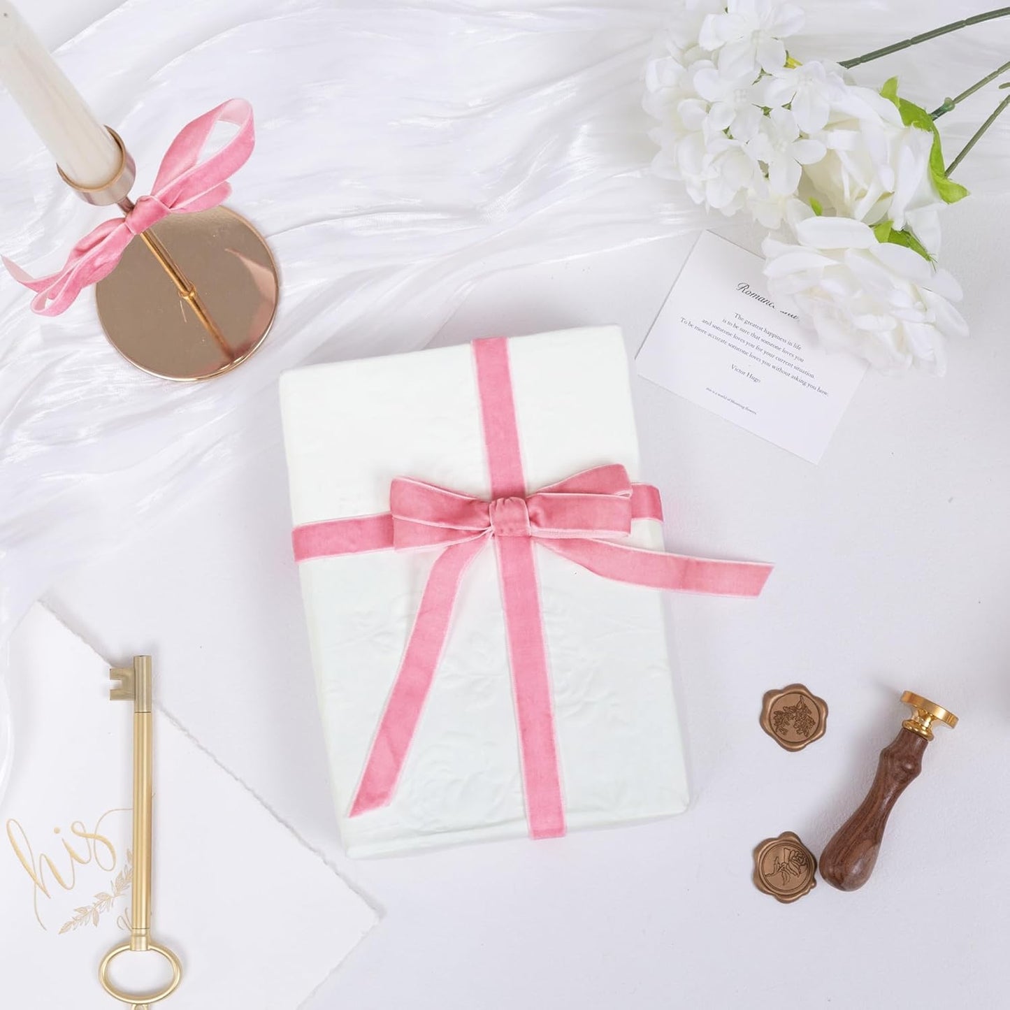 Vintage Peach Pink Velvet Ribbon Christmas Ribbon for Gift Wrapping Crafts Christmas Tree Ornaments Garland Decorations, 5/8 Inch X 25Yd