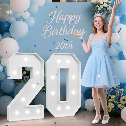 3FT Marquee Numbers 20, Large Light Up Number 20, Happy 20th Birthday Decorations Supplies for Women Men, Big Number 20 Sign for Him Her Birthday, Anniversary Party