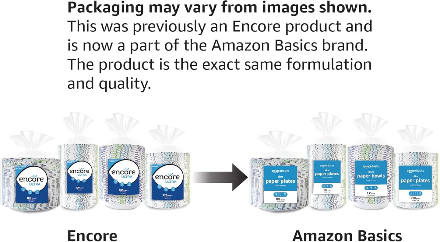 Amazon Basics Ultra Paper Plates, 10 Inch, Disposable, 372 Count (2 pack of 186)