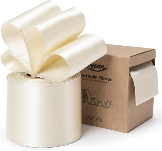 Ivory Satin Ribbon Double-Faced Wired Ribbons for Gift Wrapping Flower Bouquet Bows Wedding Invitation Christmas Decor Crafts 2-1/2 Inch 10 Yards