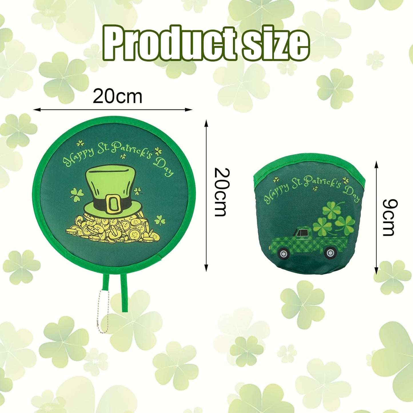 4 Styles St. Patrick's Day Round Foldable Hand Fan Foldable Fan Handheld Compact Cooling Fans,Round Folding Fan for Outdoor Games,Holiday Decoration,Festival,Party Favors,Travel,Events