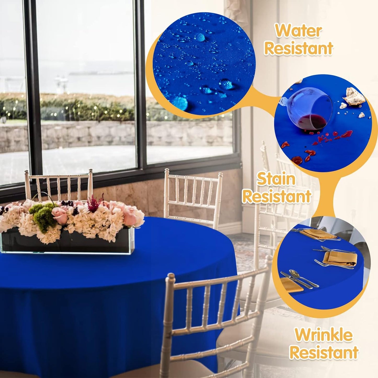 BRILLMAX 6 Pack Royal Blue Round Tablecloths 120 Inch - Circle Bulk Linen Polyester Fabric Washable Table Cloth Cover for Wedding Reception Banquet Birthday Party Buffet Restaurant