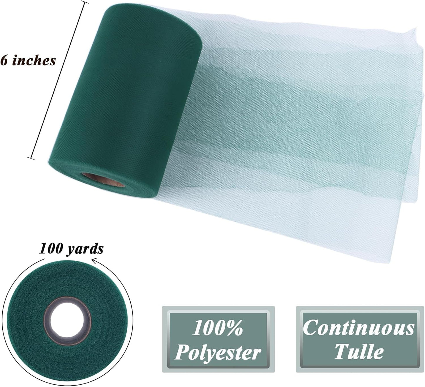 Hunter Green Tulle Fabric Roll 6" by 100 Yards (300 ft) Soft Tulle Spool for DIY Crafting Favor Supplies, Tutus, Wedding, Party Decorations, Gift Wrapping