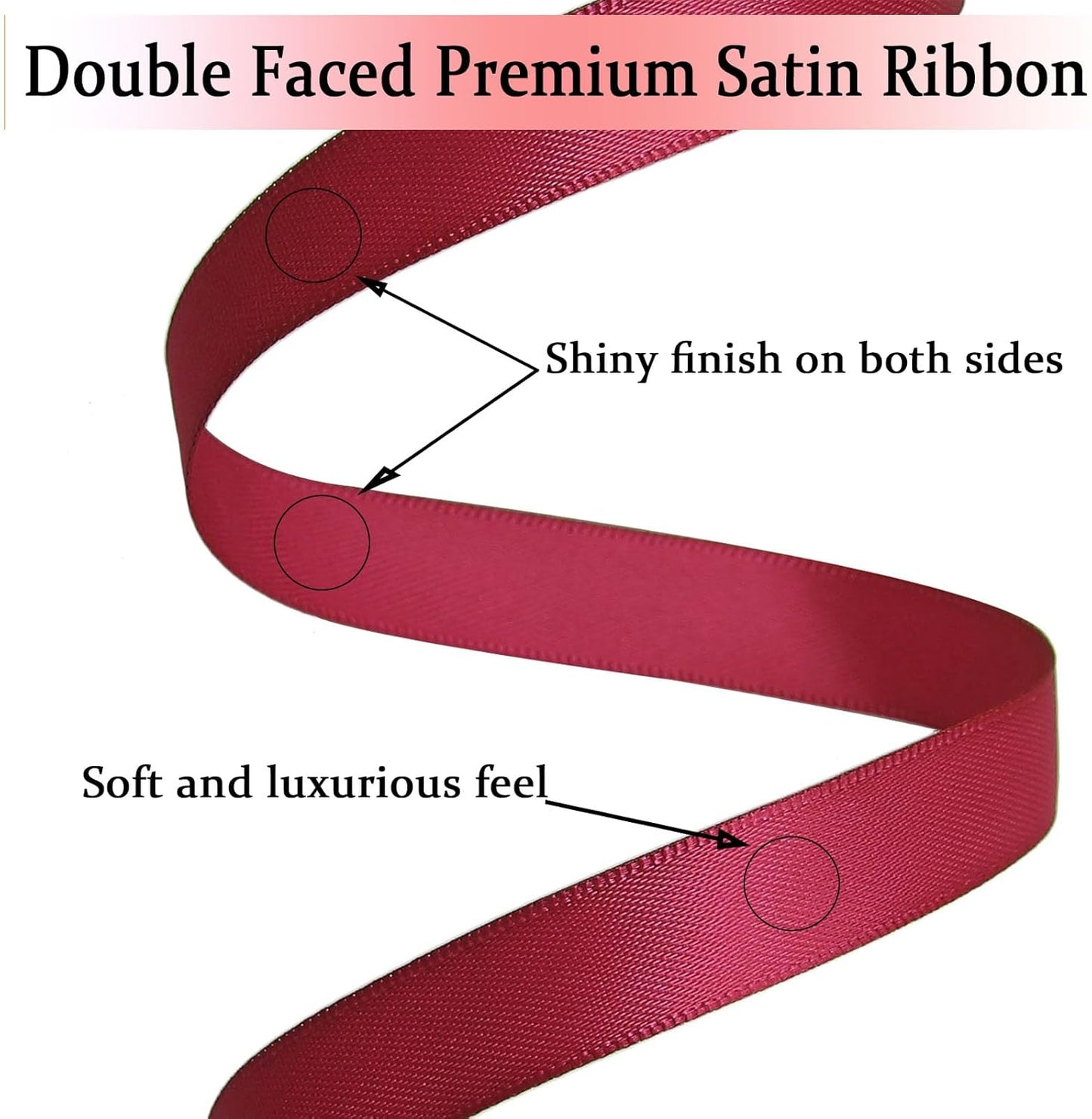Wine Red Satin Ribbon Double Faced Satin 1/2 inch x 55 Yards Polyester Ribbon for Gift Wrapping Crafts Wedding Decoration Bows Ornaments Party Bouquet Floral Arrangement