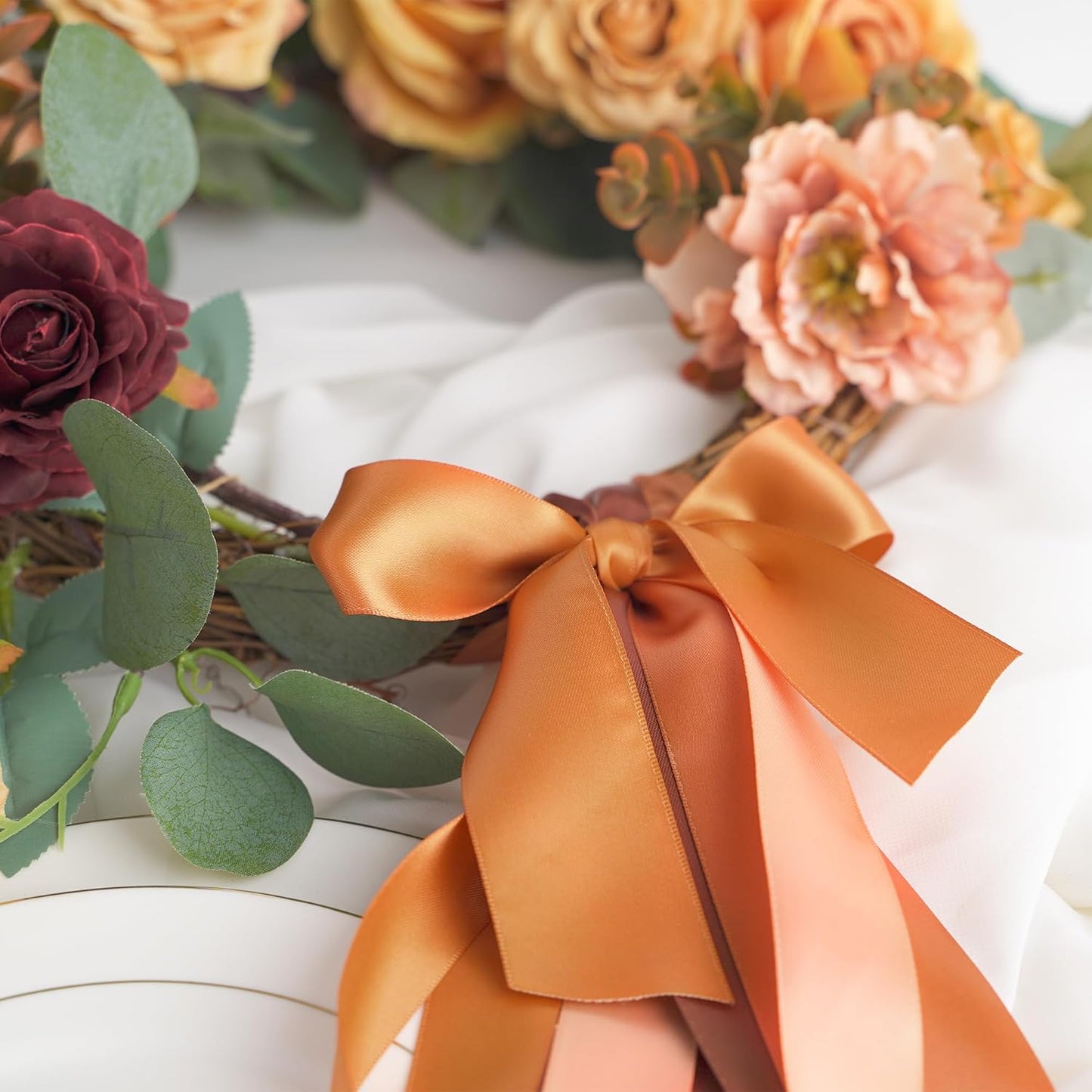 HUIHUANG Burnt Orange Ribbon 1-1/2 inch Double-Faced Satin Ribbon 50 Yards, Thick Fabric Ribbon for Flower Bouquets Gift Wrapping Crafts Bows Holiday Home Decor Wedding Bridal Shower Decoration