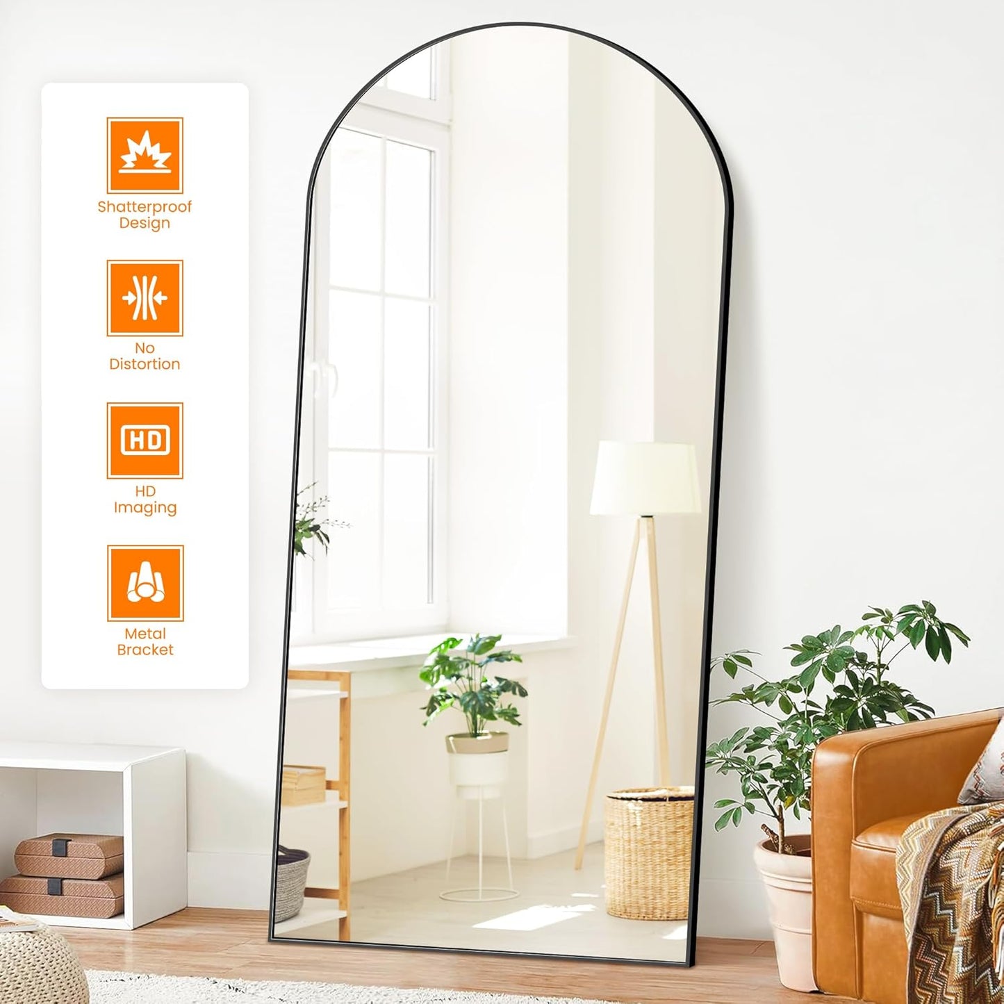 Full Length Arched Mirror, 75"x35" Standing Floor Full Body Mirror for Wall with Aluminum Alloy Frame for Bedroom, Living Room, Dressing Room(Black)