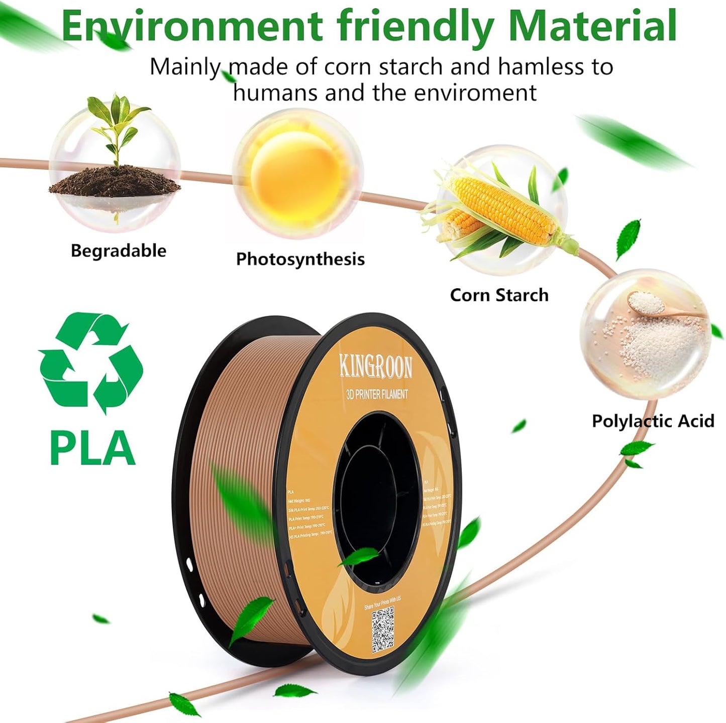 Kingroon PLA Filament 1.75mm 3D Printer Filament Brown Pla Filament 1kg Filament Dimensional Accuracy +/- 0.02mm, Fit Most FDM Printer,Brown