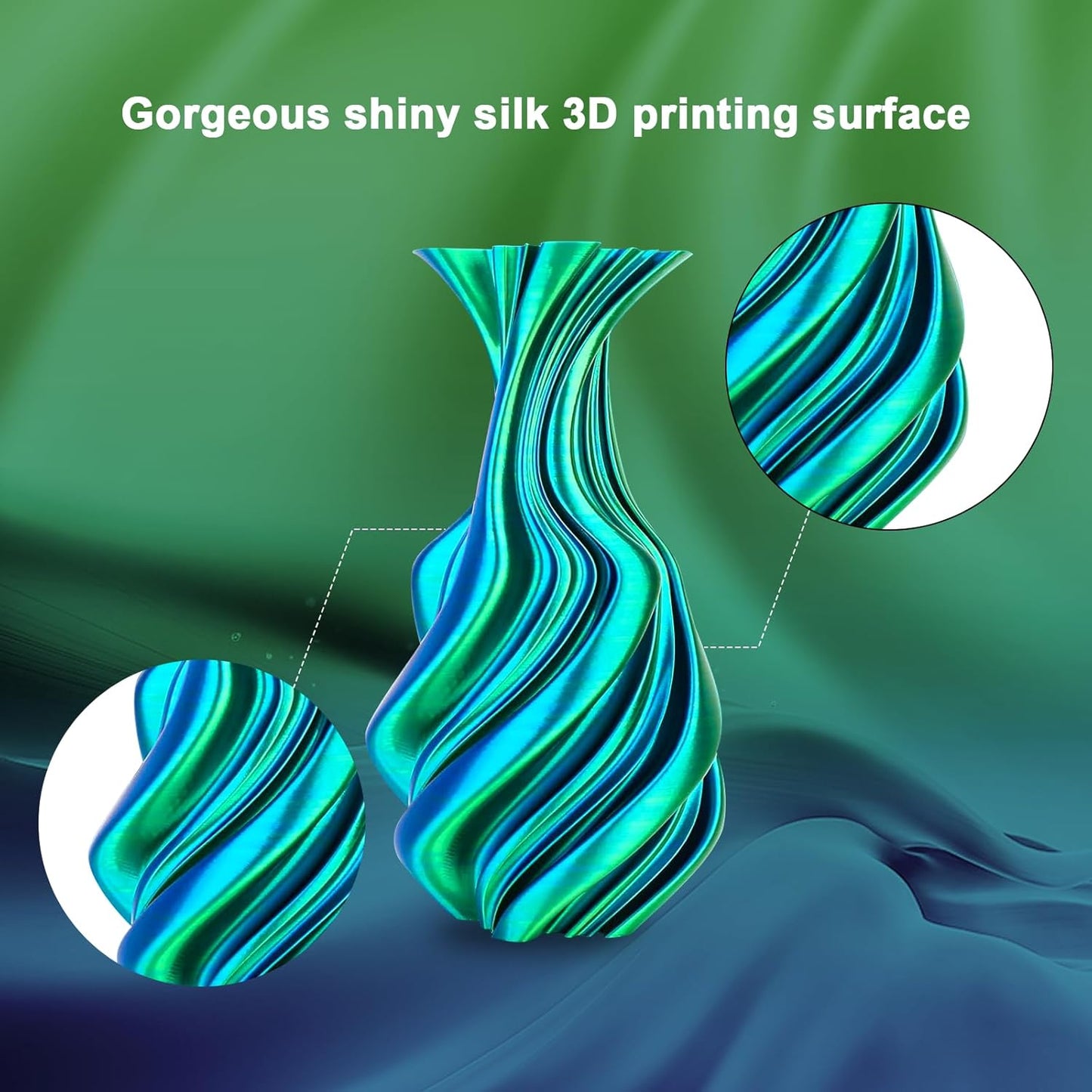 YOUSU Silk PLA Filament 1.75mm, 3D Printer Filament Coextrusion Filament Dual Color, Compatible with Most of 3D Printer, Silk Blue Green 1kg(2.2lbs).