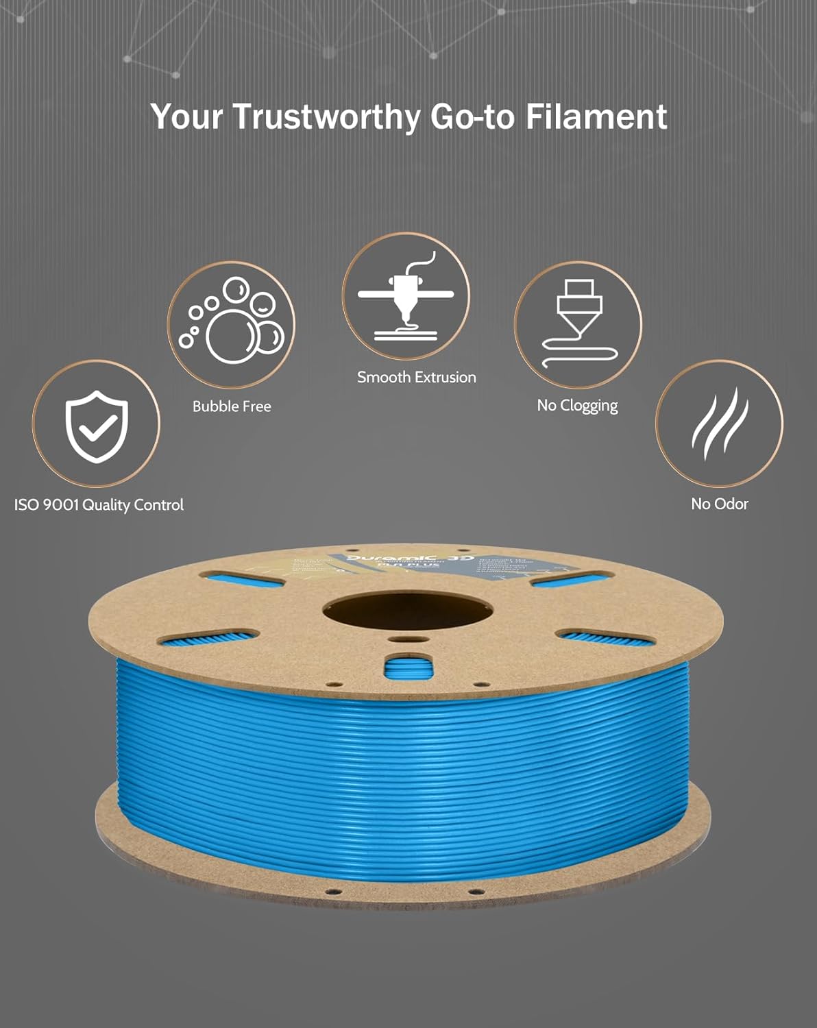 DURAMIC 3D PLA+ Filament 1.75mm 1Kg Electric Blue, PLA Plus Filament 1Kg Spool(2.2lbs) Tougher and Stronger, Dimensional Accuracy Probability +/- 0.02mm